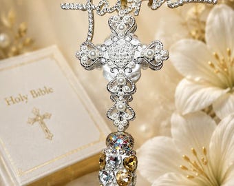Bolígrafo con cruz de perlas y diamantes de imitación inspirados en la fe