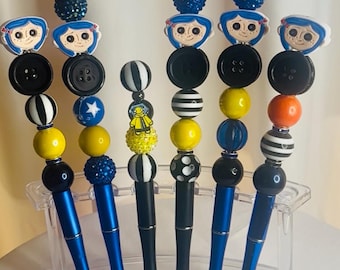 Coraline-Inspired Beaded Pen, Spooky Stationery