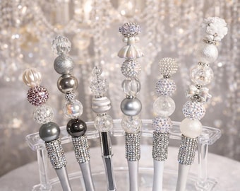 Juego de bolígrafos con cuentas brillantes: un elegante recuerdo para firmar en bodas y regalar a la novia.