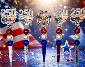 Bolígrafos con cuentas del 250 aniversario de Estados Unidos: Colección de cristal patriótico (juego de 5)