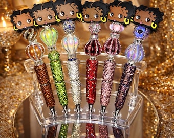 New Classic Lady Beaded Pen, African American Sparkle Writing Pen