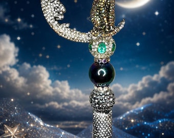 Pluma hecha a mano con forma de luna celestial abalorios y gato de cristal