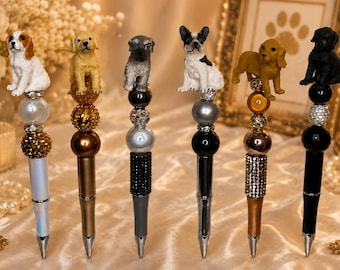 Bolígrafo artesanal con diamantes de imitación para amantes de los perros. Regalo ideal para dueños de mascotas y mamás perrunas.