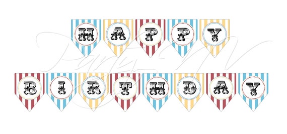 PRINTABLE ("Happy Birthday" BANNER) - "Old Time" Carnival Collection- Vintage Design Il_570xn