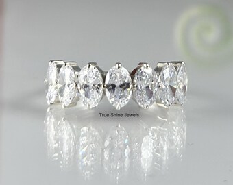 Oval Cut Lab Diamond Half Eternity Wedding Band | 14K Gold CVD Diamond Stacking Band For Bridesmaid | Conflict Free Diamond Engagement Band