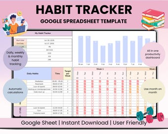 Habit Tracker Template: Google Sheets Daily, Weekly, Monthly Planner (Digital)