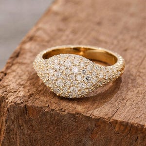 Pinky Pave diamantring, rundslipad moissanitlöftering, lyxig klusterring med lillfingringar, stapelbar armband, brudgåva till henne