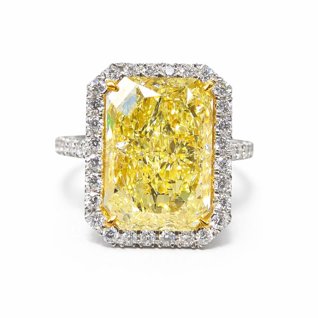 5 CT Yellow Radiant Cut Lab Diamond 14K Gold Plated Engagement Ring - Etsy