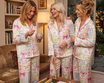 Mahjong Pyjama Set - Brettspiel Loungewear - Geschenk für Mahjong Liebhaber - Passende Nachtwäsche