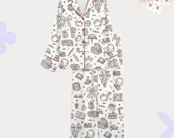 Skolpyjamas – Lärare och elev Doodle-pyjamas – Första skoldagens present