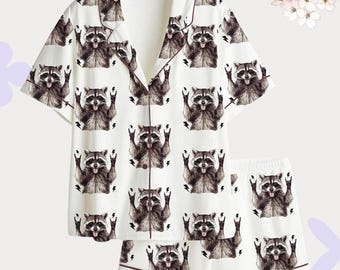 Pijama de mapache rockero: ropa de dormir divertida con estampado animal punk