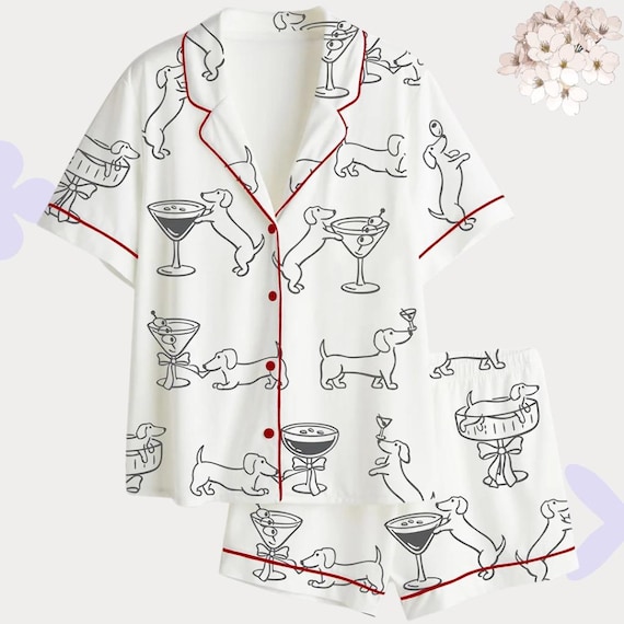 Dachshund Pajamas for Dog Lovers – Martini Print Sleepwear for Women
