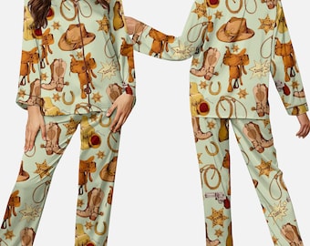 Conjunto de pijama estilo western para mujer, ropa de dormir con estampado vaquero