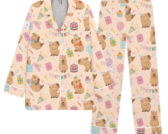 Zestaw piżamowy urodzinowy „Kapibara”, krótka piżama damska z nadrukiem zwierzęcym