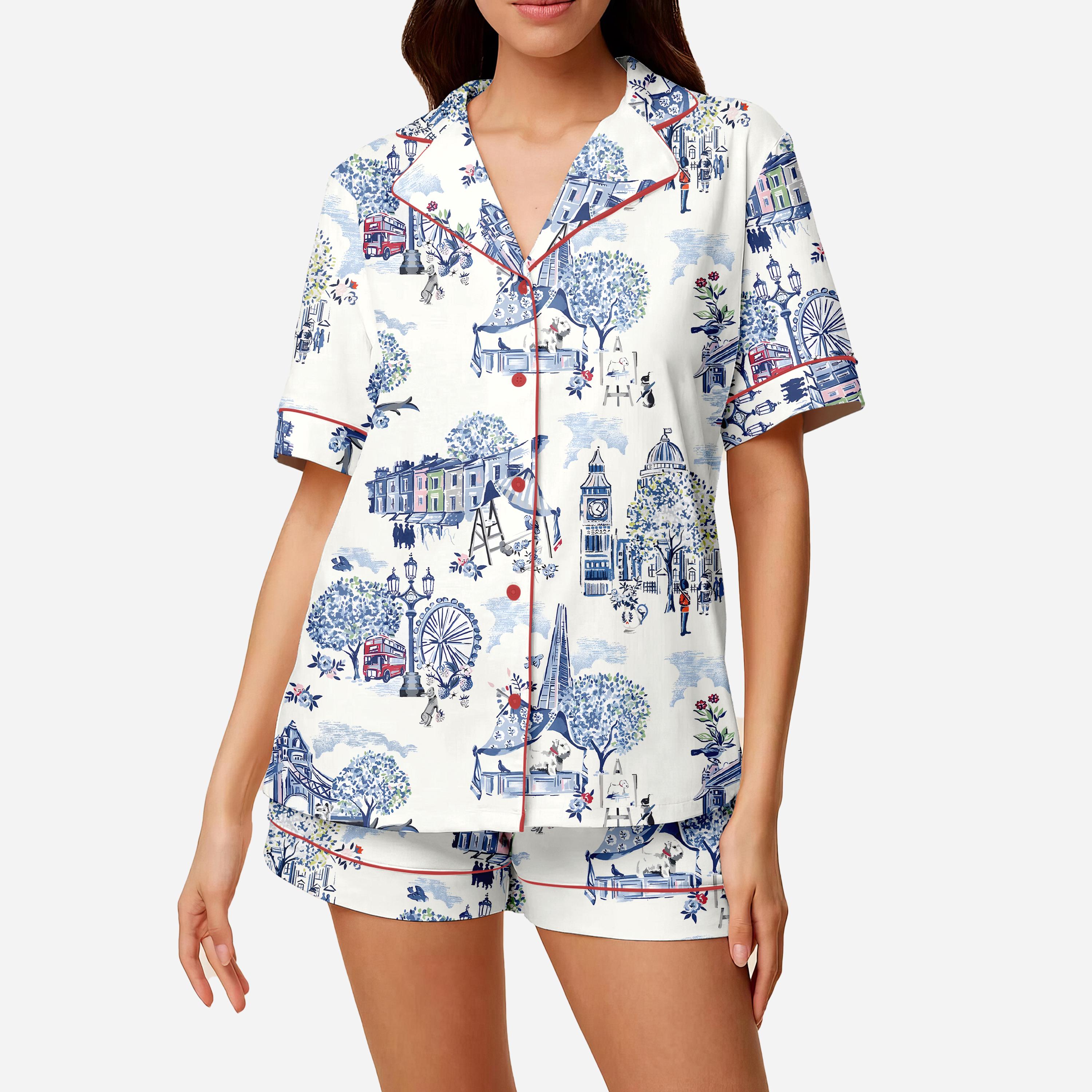 Vintage London City Pajamas – British Landmark Satin Sleepwear for ...