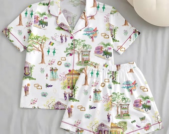 Mardi Gras Pajama Set – New Orleans Watercolor Loungewear, Festive Carnival Sleepwear