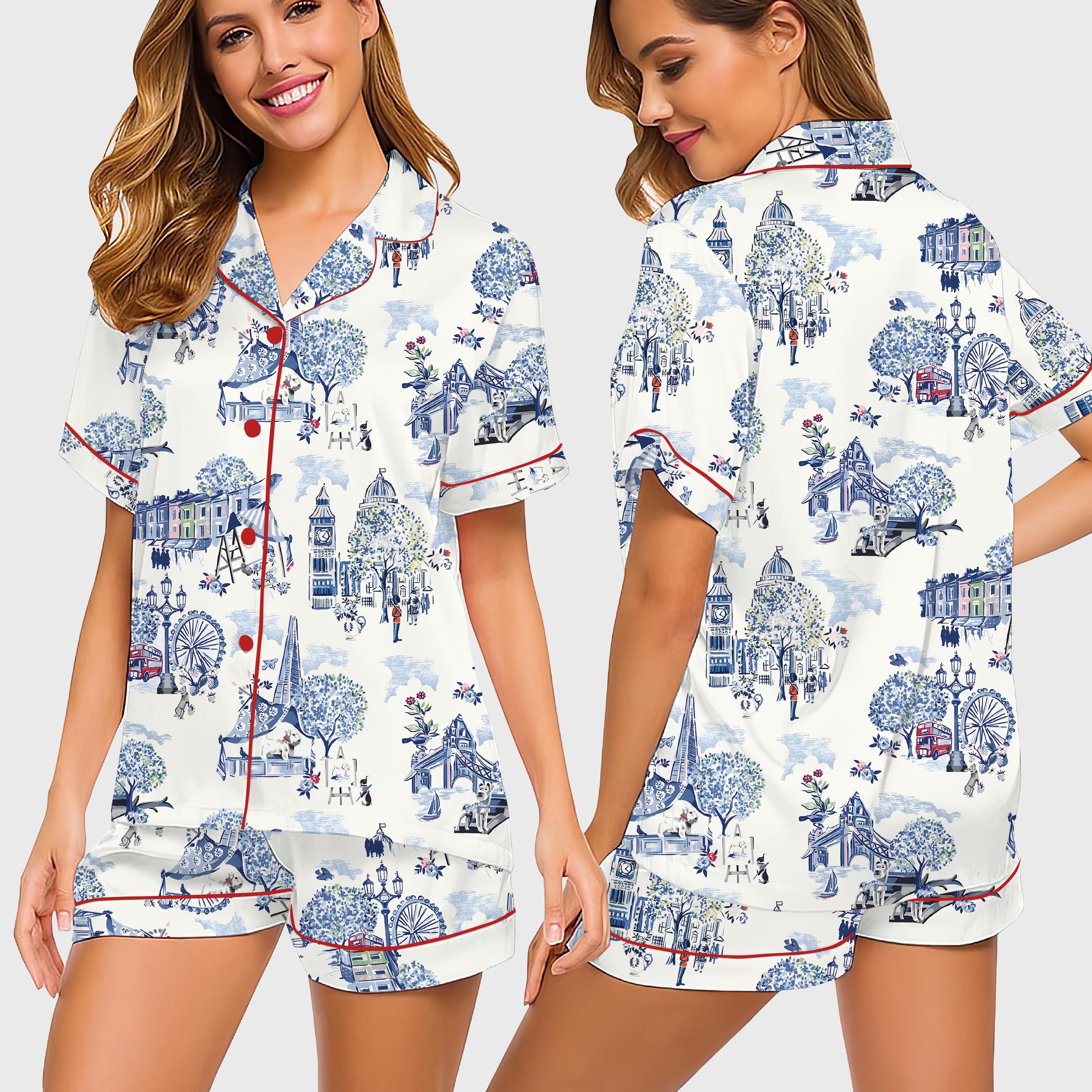 Vintage London City Pajamas – British Landmark Satin Sleepwear for ...
