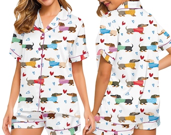 Pijama de perro salchicha para mujer, con estampado de salchicha, ideal como regalo para estar en casa.
