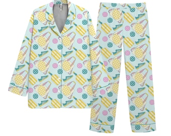 Komplet piżamowy z nadrukiem w stylu pickleball dla kobiet, piżama z nadrukiem wioseł i piłek, sportowy zestaw wypoczynkowy