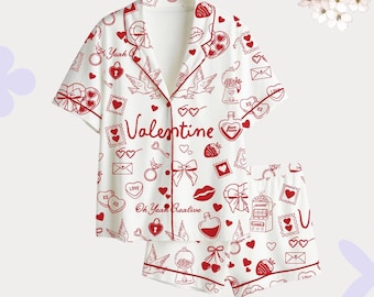 Pijama con estampado de San Valentín, ropa de dormir con botones y estampado de amor, regalo de ropa de estar cómoda