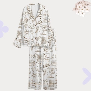 Book Lover Pajama Set – Vintage Stacked Books & Coffee Print Sleepwear