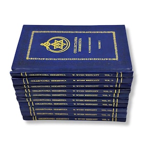 May include: A collection of ten blue hardback books titled "Collectanea Hermetica" by W. Wynn Westcott. The top book has gold lettering and a gold emblem. Each book is labelled with a volume number from I to X.