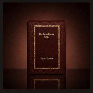 May include: A hardback book titled "The Interlinear Bible" by Jay P. Green. The book has a dark burgundy cover with gold lettering and a decorative gold border. The book is displayed on a reflective surface.