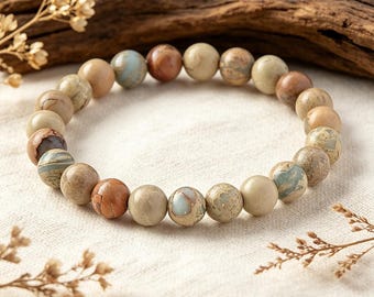 Natural Shoushan Stone  Stretch Bracelet, 8mm Beads, Adjustable 16-20C
