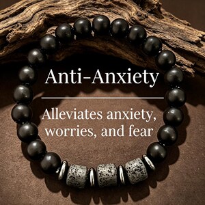 Anti-Anxiety Lava Stone Diffuser Bracelet, 8mm Matte Black Stone Calming Stretch Jewelry