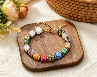 colorful murano millefiori glass bracelet, handmade diy crystal beaded jewelry