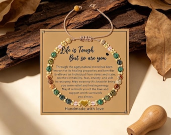 Life is Tough But So Are You" Natural Stone Healing Bracelet, Adjustable 16-18.5CM