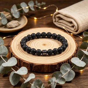 Lava Stone Hematite Bracelet, 8mm Natural Stone Elastic Stretch Diffuser Jewelry