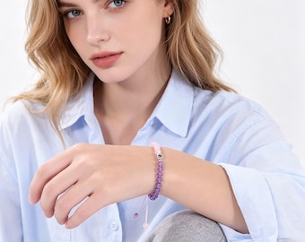 Custom Photo Projection Bracelet – Rose Quartz, Amethyst, Couple Keepsake