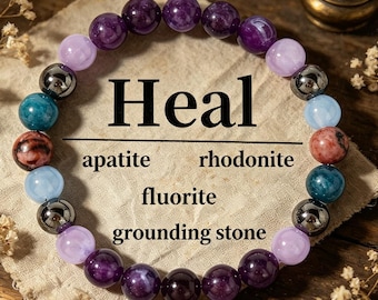 Natural Amethyst, Apatite, Rhodonite, Fluorite Beaded Bracelet, Boho Healing Jewelry