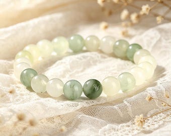 Natural Tianshan Green Jade Beaded Bracelet, 8mm Pale Green Harmony Stone