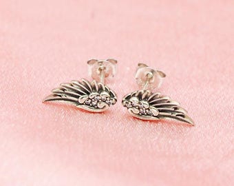Sterling Silver Angel Wing Stud Earrings – Dainty Celestial Jewelry