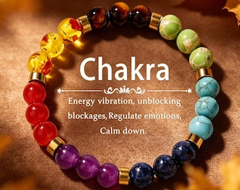 7 Chakra Healing Bracelet, 8mm Natural Stone Stretch Jewelry for Energy Balance & Calm