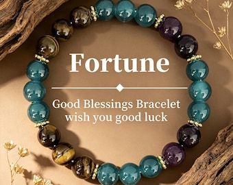 Fortune Good Luck Crystal Bracelet, 8mm Natural Stone Blessings Stretch Jewelry