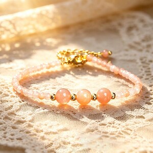 Pulsera de cuentas de piedra solar natural, brazalete de cristal facetado delicado de 3+6 mm, ajustable de 17-18 cm.