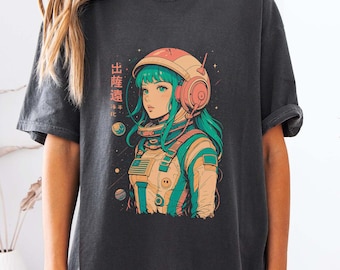 Vintage Astronaut Anime Graphic Tee, Japanese Streetwear Shirt