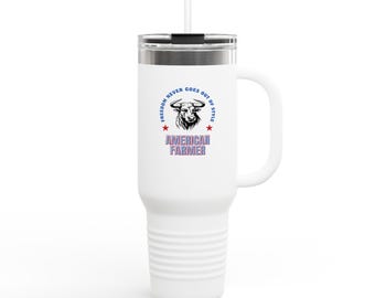 American Farmer Travel Mug | Freedom Style Bull Tumbler | Insulated Tumbler for Farm Life | Personalized 40oz Mug for Hardworking Farmers