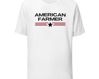 American Farmer T-Shirt | USA Flag Star Patriotic Farming Cotton Tee | Support Local Farmers Tee | Agricultural Pride Gift for Men and Women