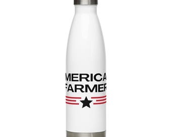 Proud American Farmer Water Bottle | USA Flag Insulated Stainless Steel | Durable Insulated Bottle for Hot and Cold Drinks, Farmer Gift Idea