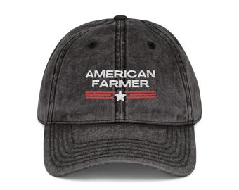 American Farmer Embroidered Hat | Vintage Washed Baseball Cap | American Farmer Dad Hat | Personalized Patriotic Farm Life Cap Gift for Men