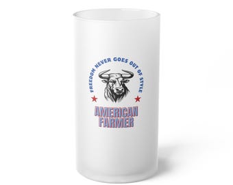 American Farmer Bull Frosted Mug | Patriotic Farm Mug | Freedom Lover's Gift | Stylish Farmhouse Decor | Personalized American Farmer Mug