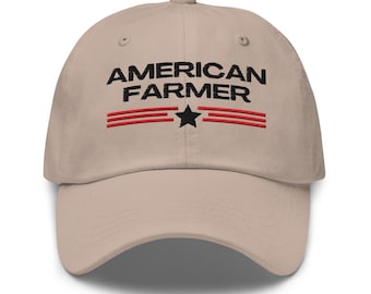 American Farmer Cap | Proud American Farmer Embroidered Hat | Patriotic Farming Hat with Flag Stripes and Star | Farming Gift for Him or Her