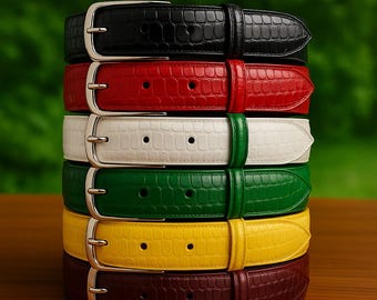 Personalized Crocodile Embossed Leather Belt: Engraved Silver Buckle
