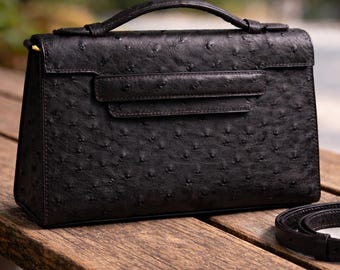 Ostrich Embossed Leather Handbag: Luxury Top Handle Purse