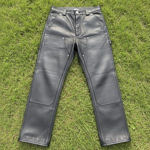 Svarta läderbyxor i bikerstil, gotiskt, unisex, handgjorda byxor