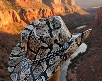 Handmade Snakeskin Print Cowboy Hat - Western Leather Python Hat